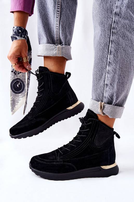  iš zomšos Sportinio stiliaus Sneakers modelio batai juodos spalvos Chocci