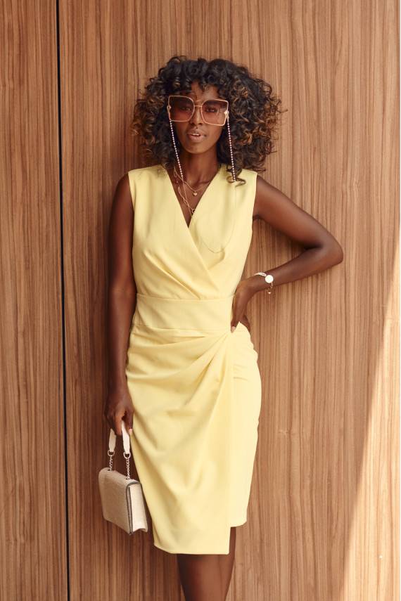 Kokteilinė suknelė su blizgesiu citrinų atspalvio DD_3053