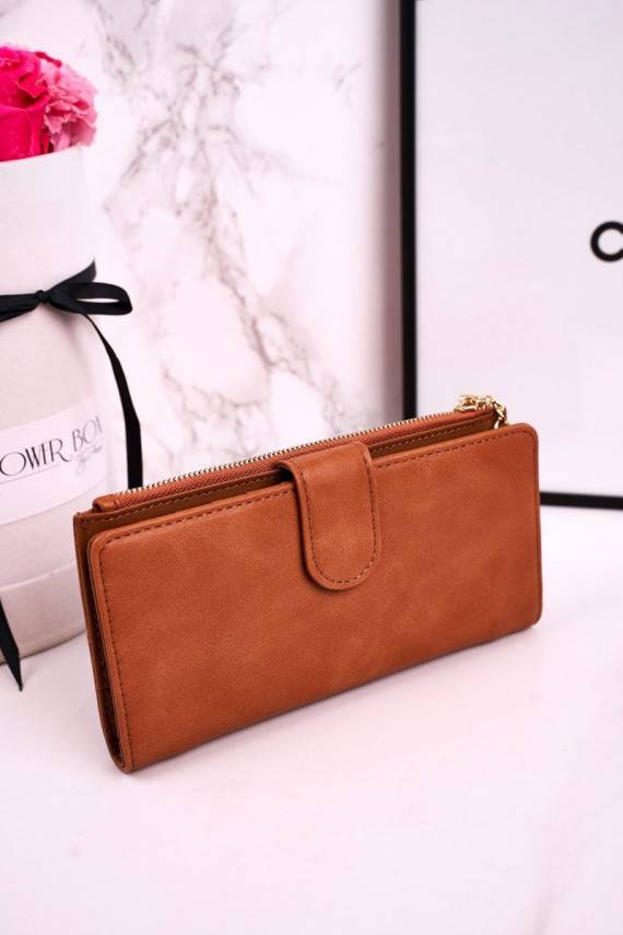 Didelė moteriška piniginė su papildomu skyriumi monetoms  rudos spalvos