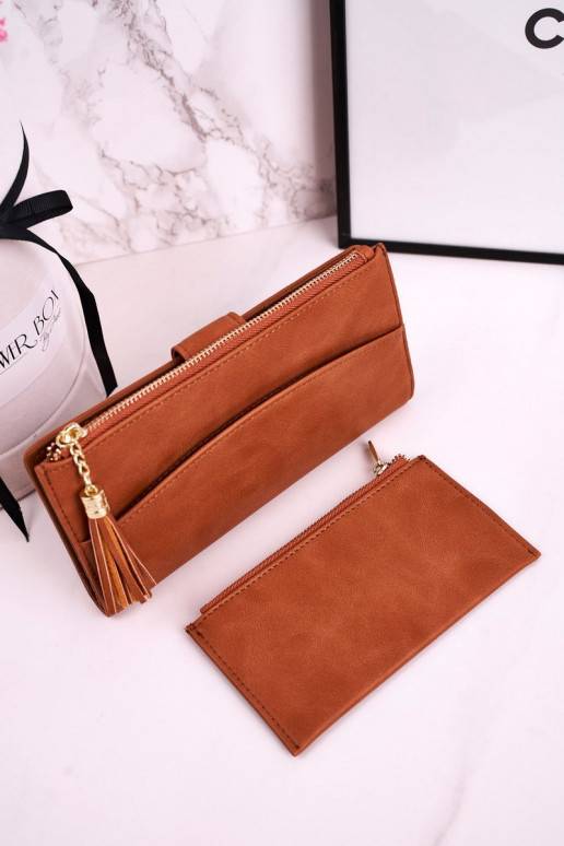 Didelė moteriška piniginė su papildomu skyriumi monetoms  rudos spalvos