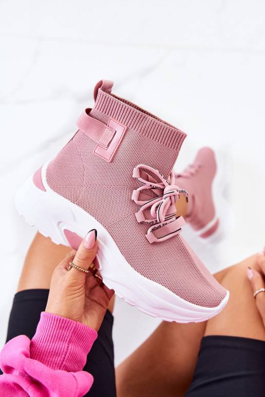   Sportinio stiliaus batai su kojinės tipo auliuku rožinės spalvos KeSports