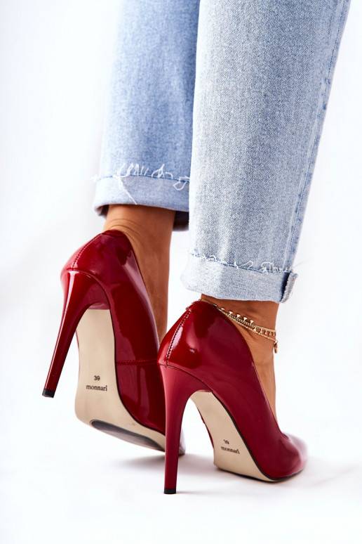 su lako efektu aukštakulniai bateliai smailiomis nosytėmis Monnari 0220-005 raudonos spalvos