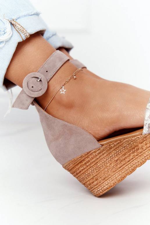 Zomšinės platforminės basutės  04565-04 smėlio spalvos-aukso spalvos