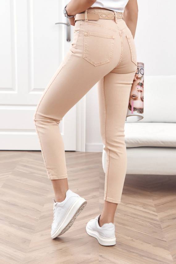 Džinsinės kelnės mom fit persikų atspalvio