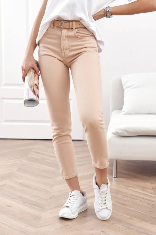 Džinsinės kelnės mom fit persikų atspalvio