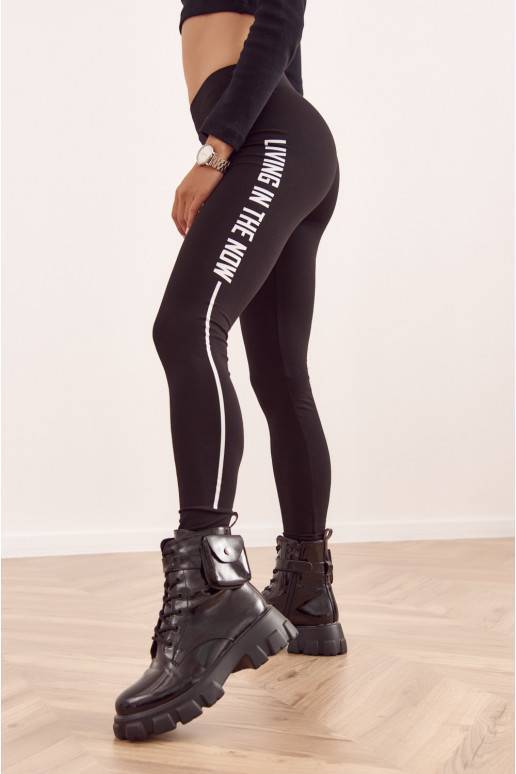 Medvilniniai leginsai su užrašu juodos spalvos