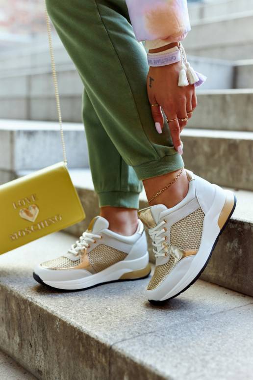 Madingi sportiniai bateliai   Sneakers modelio batai Baltos-aukso spalvos Danielle