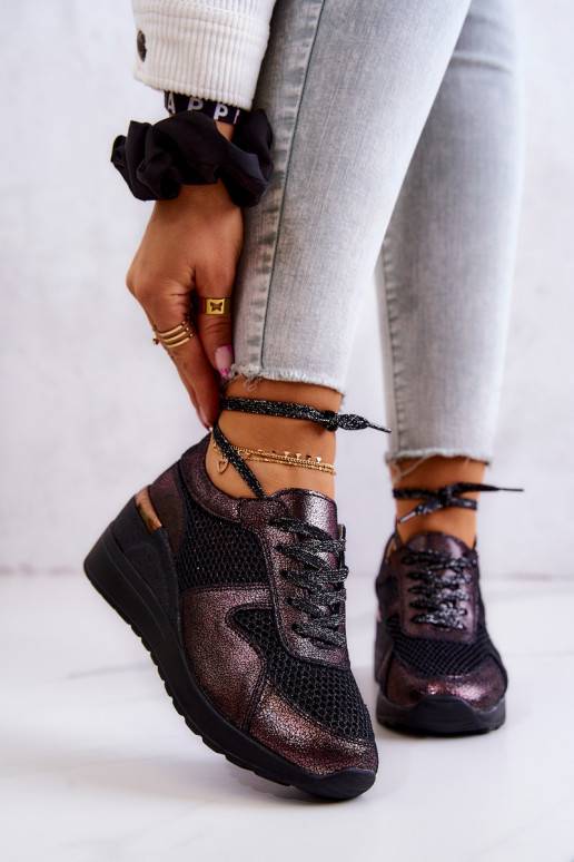 Odiniai Sneakers modelio batai su tinkleliu S.Barski juodos spalvos