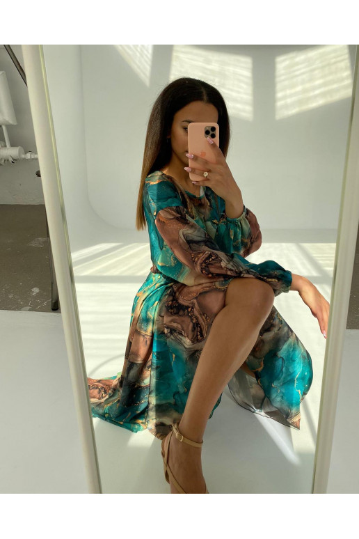 Midi satininė suknelė su raštais Midi satininė suknelė su raštais