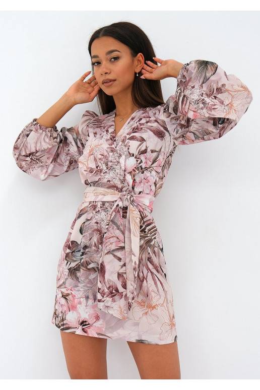 Noemi - mini suknelė su raštais rausvos spalvos