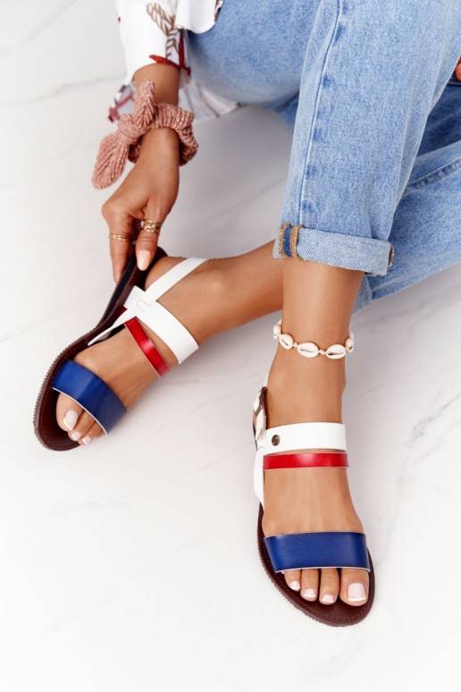 Lygiapadės basutės moterims mėlynos-baltos spalvos Doris