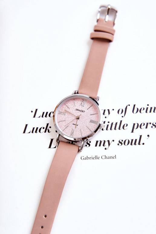 Laikrodis su odine apyranke be nikelio  ERNEST rožinės spalvos