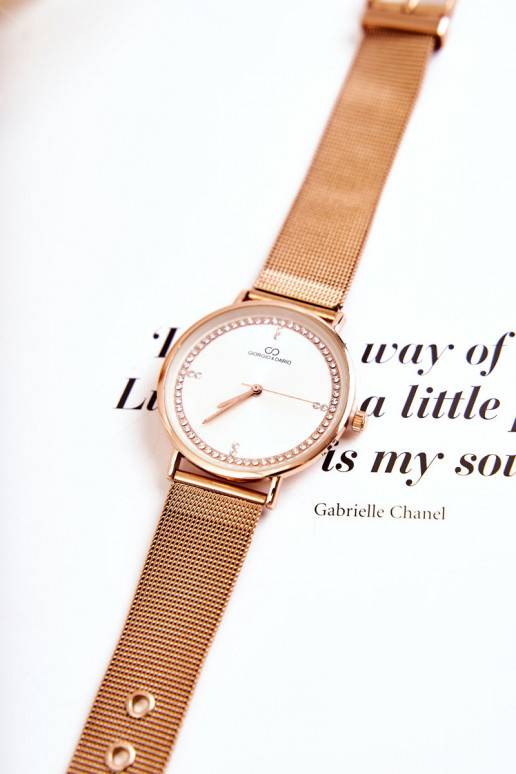 Moteriškas laikrodis Giorgio &amp; Dario su tviskančiomis akutėmis rausvo aukso spalvos