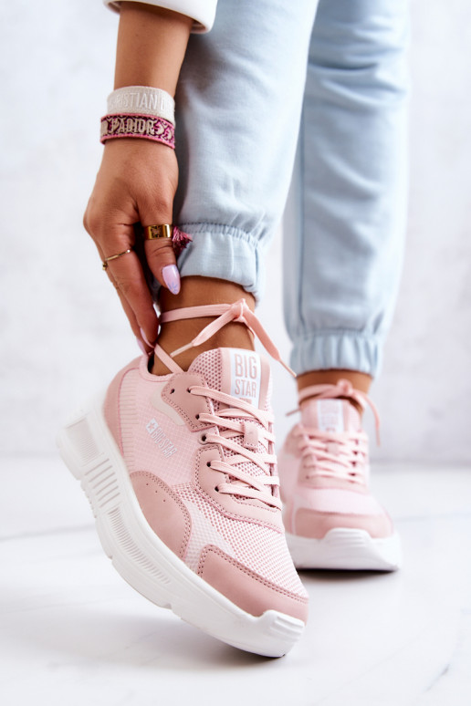 Madingi Sneakers modelio batai sportiniai bateliai Big Star JJ274595 rožinės spalvos