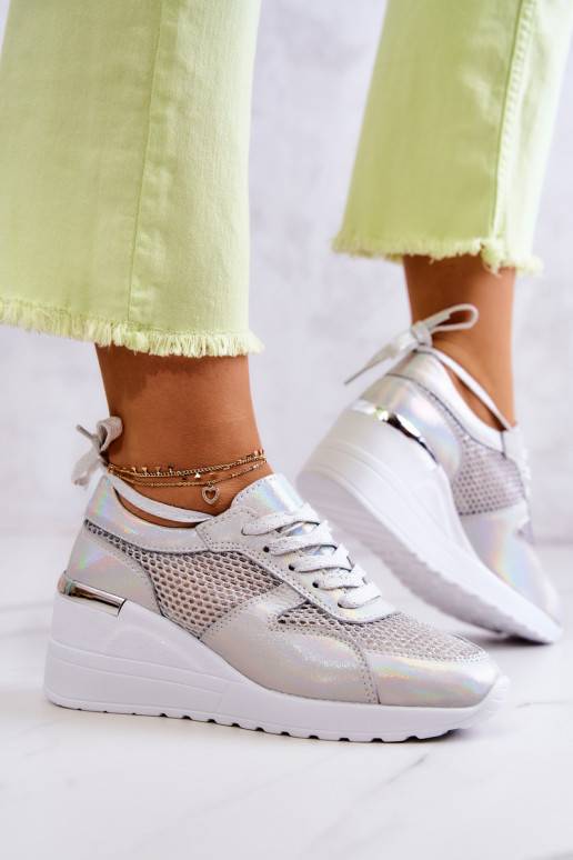 Odiniai Sneakers modelio batai su tinkleliu S.Barski sidabro spalvos