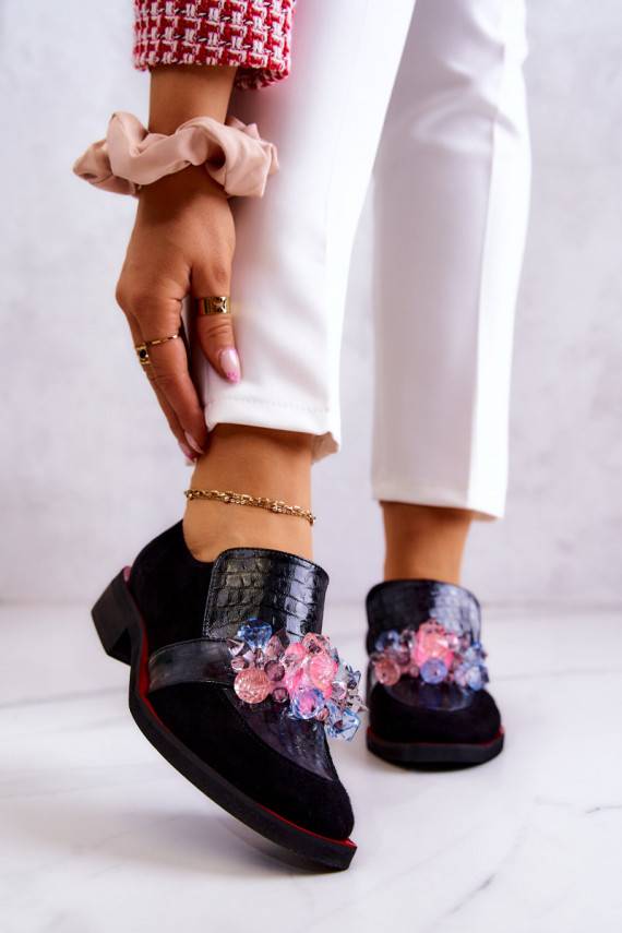 iš zomšos batai su ornamentais Juodos ir-raudonos spalvos Davine