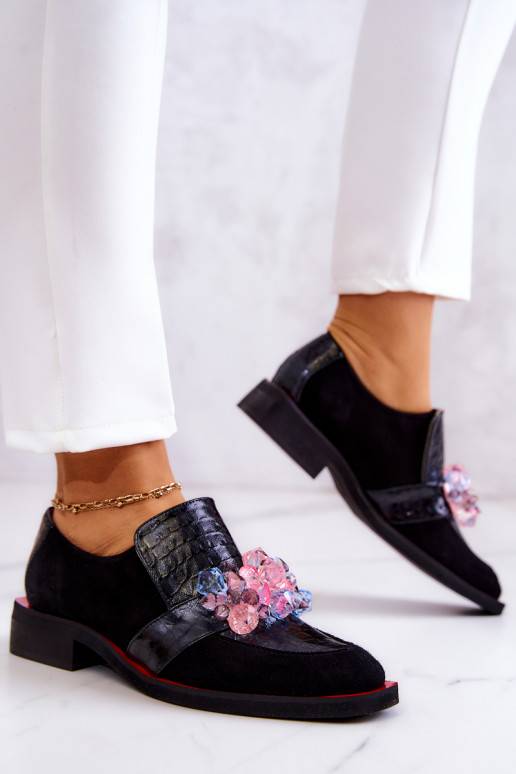 iš zomšos batai su ornamentais Juodos ir-raudonos spalvos Davine