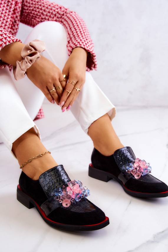 iš zomšos batai su ornamentais Juodos ir-raudonos spalvos Davine