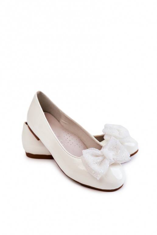 Vaikiškos balerinos su lako efektu su kaspinais baltos spalvos Zolly