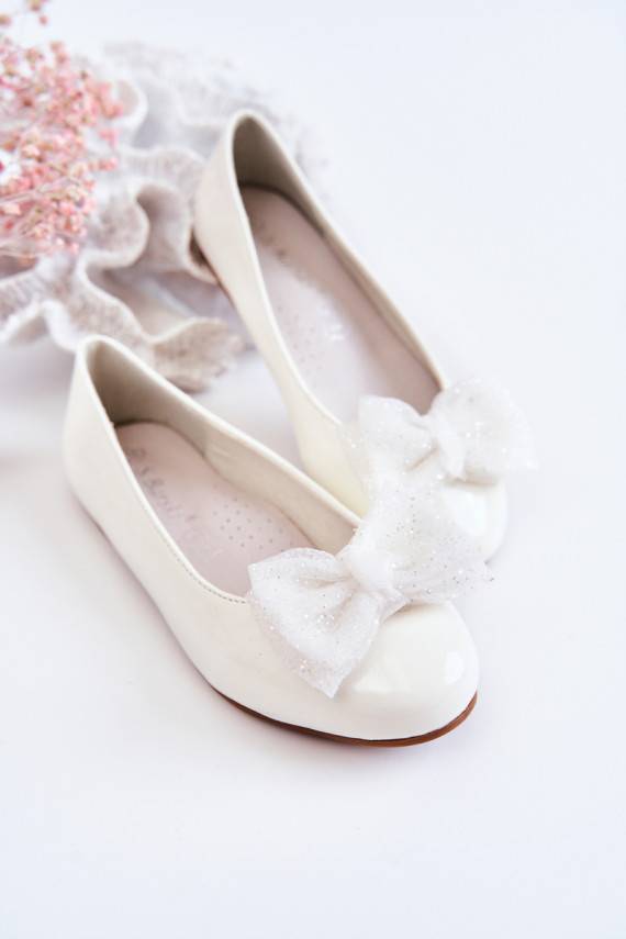 Vaikiškos balerinos su lako efektu su kaspinais baltos spalvos Zolly