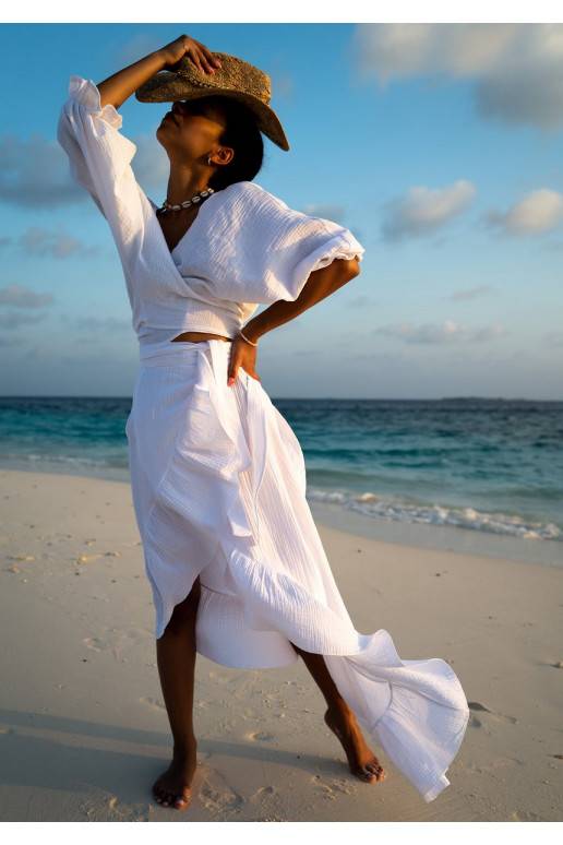 Melca - baltos spalvos laisvo stiliaus sijonas