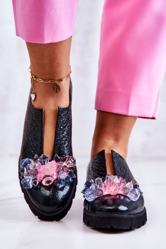 Elegantiško stiliaus   batai su ornamentais chaki spalvos Cindy 