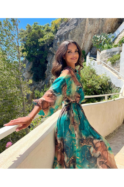 Midi satininė suknelė su raštais Midi satininė suknelė su raštais