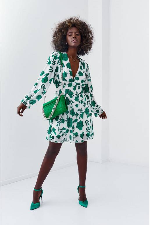 Suknelė su gėlių raštais  baltos-žalios spalvos 89440