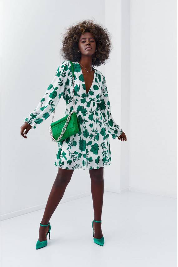 Suknelė su gėlių raštais  baltos-žalios spalvos 89440