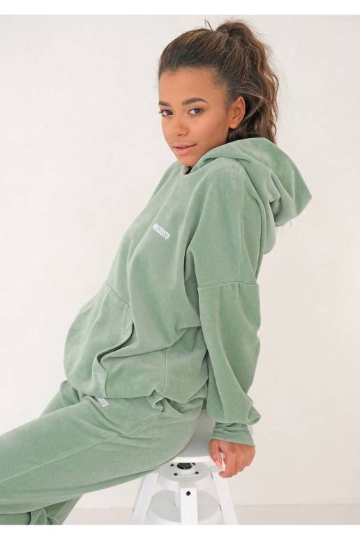 Džemperis su gobtuvu šviesios kreminės spalvos