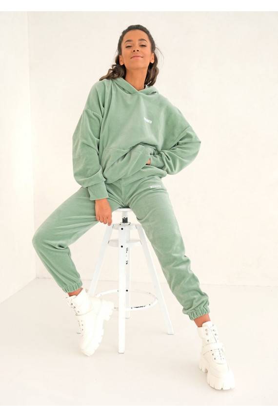 Džemperis su gobtuvu šviesios kreminės spalvos