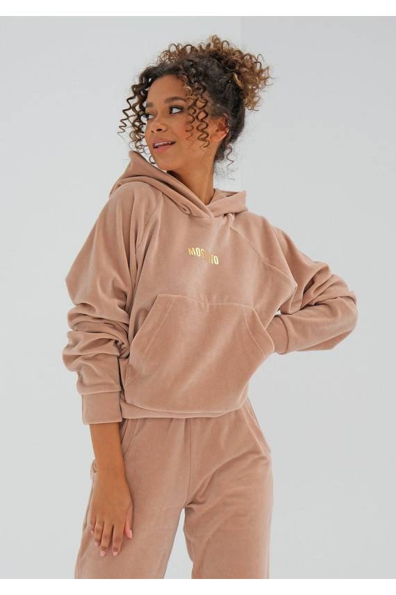 Šiltas oversize džemperis su gobtuvu mėlynos spalvos