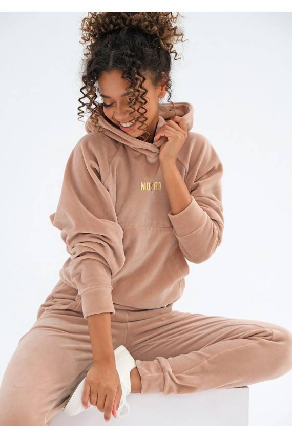 Šiltas oversize džemperis su gobtuvu mėlynos spalvos