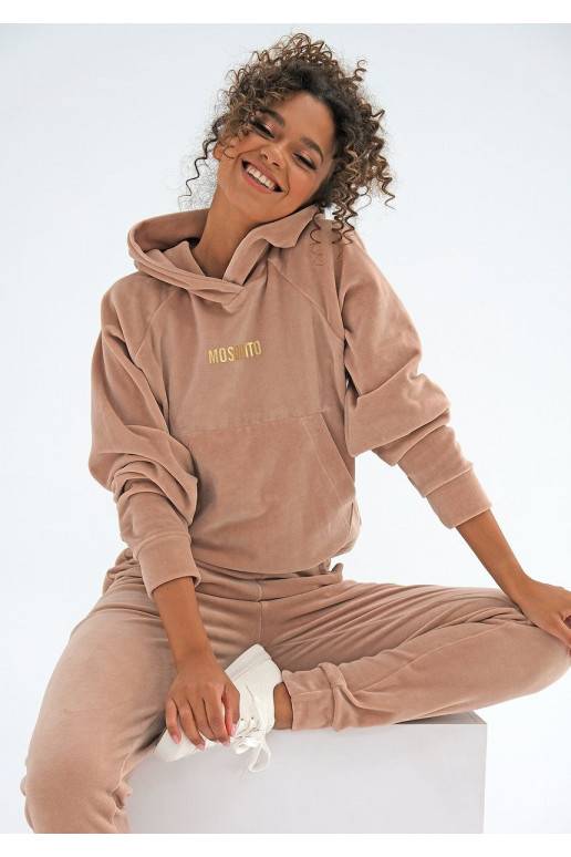 Šiltas oversize džemperis su gobtuvu mėlynos spalvos