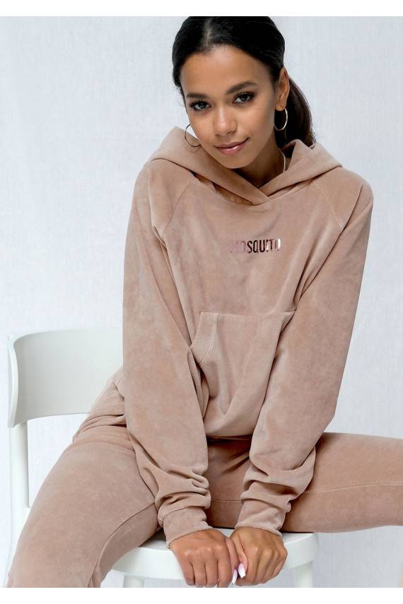 Šiltas oversize džemperis su gobtuvu mėlynos spalvos