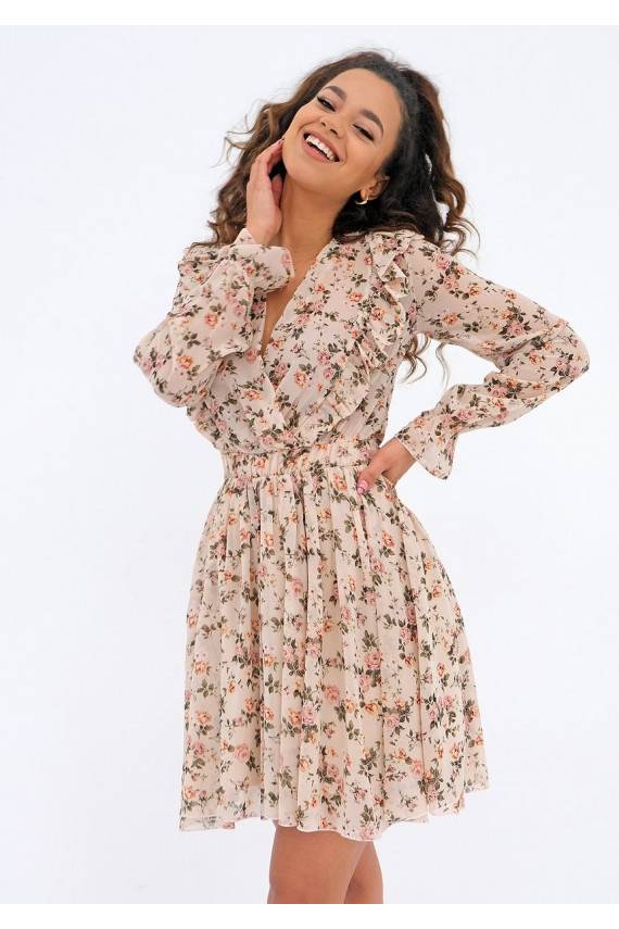 Šifoninė mini suknelė smėlio spalvos