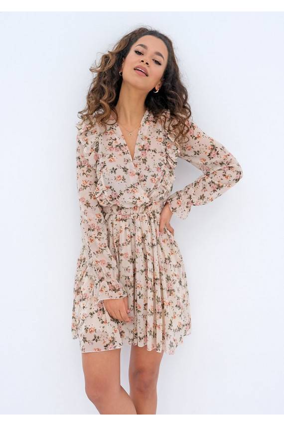 Šifoninė mini suknelė smėlio spalvos