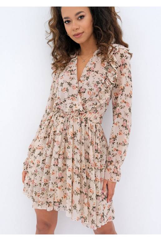 Šifoninė mini suknelė smėlio spalvos