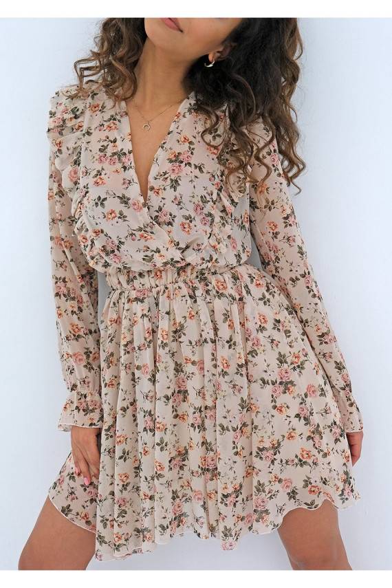 Šifoninė mini suknelė smėlio spalvos