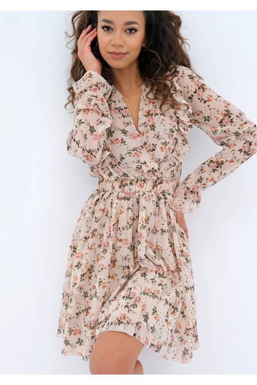 Šifoninė mini suknelė smėlio spalvos