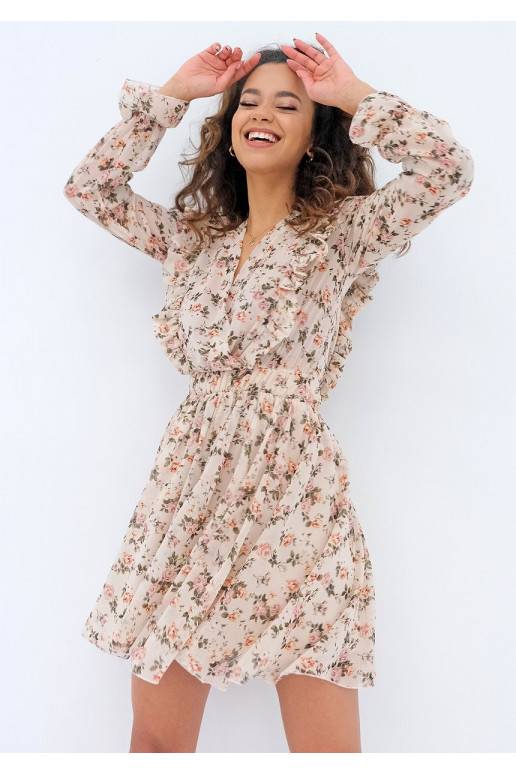 Šifoninė mini suknelė smėlio spalvos