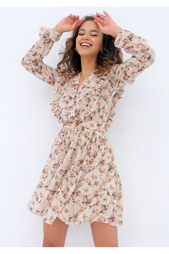 Šifoninė mini suknelė smėlio spalvos