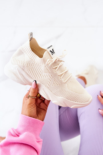 Sportinio stiliaus batai Sneakers modelio batai medžiaginės dramblio kaulo spalvos Nolene 2