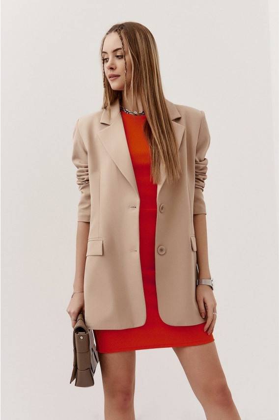 Elegantiškas moteriškas švarkas oversize kapučino spalvos 225101