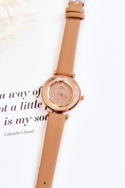 Moteriškas laikrodis su blizgesiu   Giorgio&amp;Dario rudos spalvos