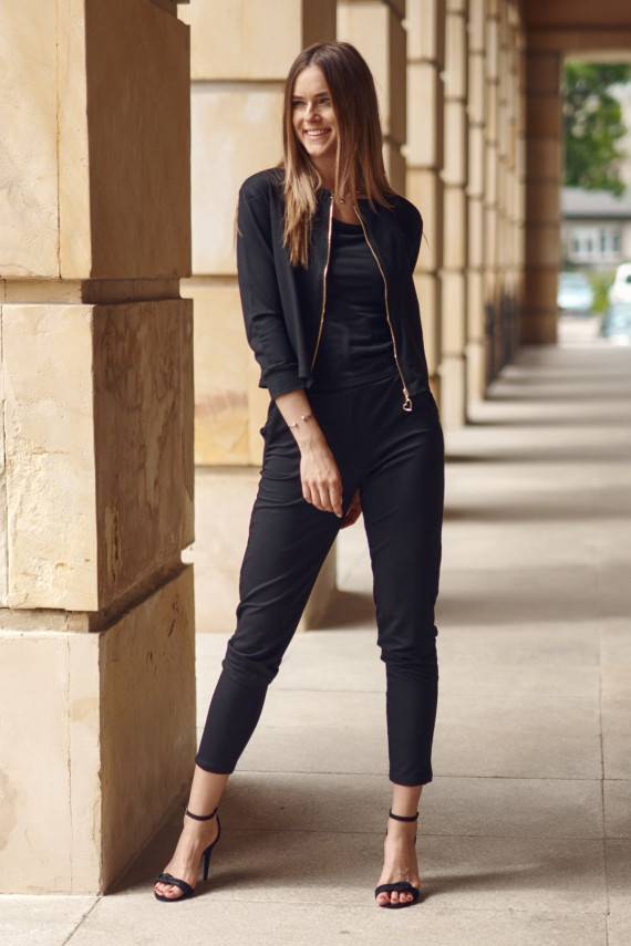 Moteriškas medvilninis trijų dalių komplektas juodos spalvos