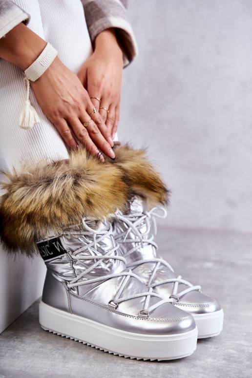   sniego batai su raišteliais sidabro spalvos Santero