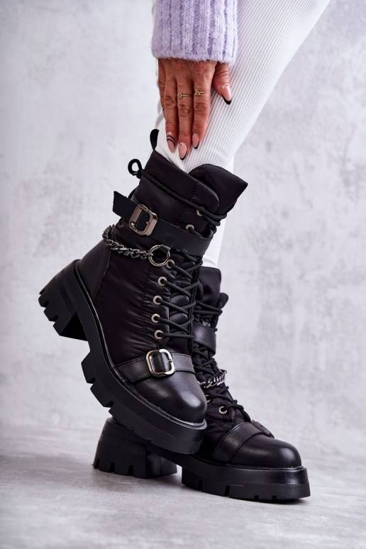   Aulinukai sniego batai su grandinėlėmis GOE KK2N4018 juodos spalvos