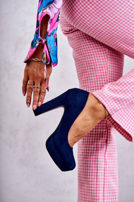 Klasikinio modelio Zomšiniai bateliai su kulniukais tamsiai mėlynos spalvos Soro