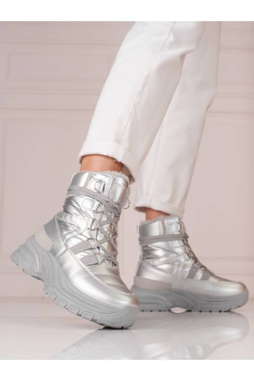 sidabro spalvos Moteriški sniego batai su kailiuku Potocki
